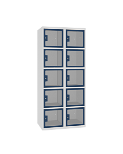 Locker met 10 brede vakken en doorzichtige plexiglas deuren - H.180 x B.80 cm