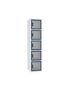 Locker met 5 brede vakken en doorzichtige plexiglas deuren - H.180 x B.40 cm
