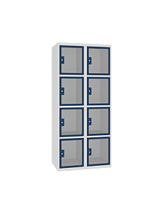 Locker met 8 brede vakken en doorzichtige plexiglas deuren - H.180 x B.80 cm